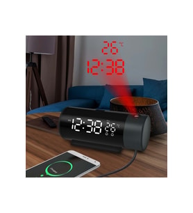 HyMark Projeksiyonlu Silindir USB Güç LED Ekran Çalar Saat Sıcaklık Çift Alarm