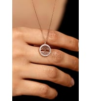 Zirkon Taşlı Rose Yaşam Ağacı Gümüş Kolye
