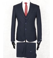 Jan Carlucci Slim Fit Sivri Yaka-Çift Yırtmaç  Lacivert Drop 6 Yelekli Takım Elbise