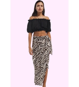 Kadın Midi Boy Zebra Desenli Sarong Etek Kuşaklı Viskoz Günlük Kullanım Yaz Aylarının Vazgeçilmezi (Kahverengi)