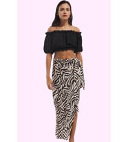 Kadın Midi Boy Zebra Desenli Sarong Etek Kuşaklı Viskoz Günlük Kullanım Yaz Aylarının Vazgeçilmezi (Kahverengi)