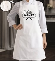 BK Gift Kişiye Özel İsimli Çapraz Askılı Beyaz Mutfak Önlüğü - 1, Aşçı Önlüğü, Şef Önlüğü, Anneye Hediye