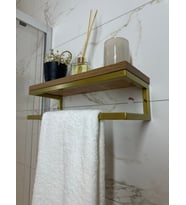 Lyla Concept Fulya Banyo Ahşap Raflı Metal Havlu, Şal Askılık (Sarı-Kahve)