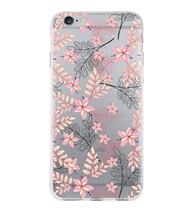 Apple iPhone 6 Plus Uyumlu Kapak Floral Kırmızı Tasarımlı Şeffaf Silikon Kılıf