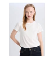 Defacto Kısa Kol Kırık Beyaz Kadın T-Shirt C3852AX/WT32