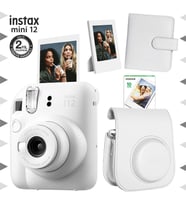 Instax mini 12 Beyaz Fotoğraf Makinesi-10'lu Film-Çerçeve-Kare Albüm ve Deri Kılıf Seti