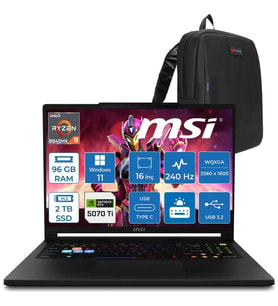 MSI Msı Raider 16 Hx B8WH-011TR Ryzen 9 8940HX Aı 96GB Ddr5 2tb SSD 12GB/RTX5070Tİ 140W 16" QHD+(2560X1600), 240Hz IPS %100 Dcı-P3 WINDOWS11PRO Gaming Laptop MSW011TRP45+ZETTAÇANTA