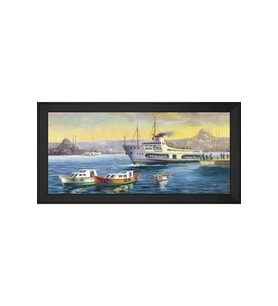 İstanbul Boğaz Vapuru Motifli Kanvas Tablo 50 x 70 cm Siyah Çerçeve