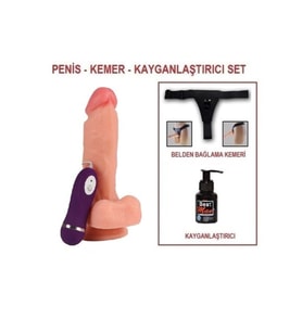 17,5 cm Belden Bağlamalı Titreşimli Realistik Dildo Penis Set