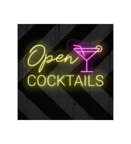 Open COCKTAILS Yazılı ve Şekilli Neon Tabela