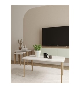 ZION Serisi – Beyaz Orta Sehpa 50×90 cm 1. Sınıf MDF Tabla Masif Gürgen Aya
