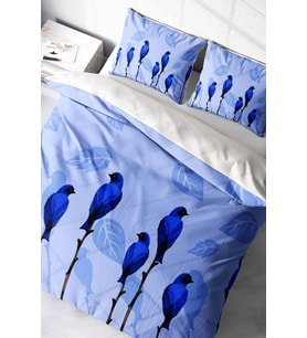 Çift Kişilik Nevresim Takımı Sık Dokuma Pamuk Saten 3d Özel Tasarım Blue Birds Naturel