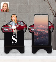 BK Gift Kişiye Özel Plakalı Kadın Fiat Albea Karikatürlü Ahşap Biblo Telefon Standı-1