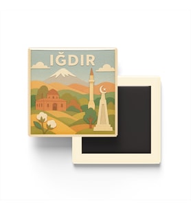 Iğdır - Memleket Temalı - Paper Cut Art - Baskılı Buzdolap Magneti Kare - 9x9 cm