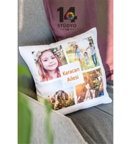Stüdyo 14 Kişiye Özel İsim/Cümle + Fotoğraflı Kolaj Tasarımlı Yastık Kılıfı