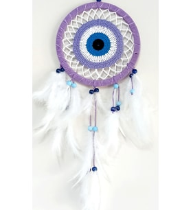 Nazar Boncuğu Motifli Lila Rengi Dream Catcher Düş Kapanı Duvar Süsü