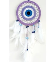 Nazar Boncuğu Motifli Lila Rengi Dream Catcher Düş Kapanı Duvar Süsü