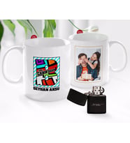 BK Gift Kişiye Özel Babalar Günü Hediyesi Fotoğraflı Kupa Bardak ve Benzinli Çakmak Seti-30 (Model 1)
