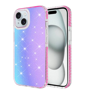 iPhone 14 Kılıf Parlak Renk Geçişli Velle Kılıf (Koyu Pembe)