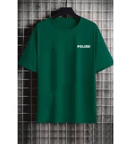Unisex Polizei Baskılı T-shirt (Yeşil)