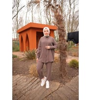 Sade İkili Tesettür Gömlek Takımı - (38-46) - 71263 - Kahverengi