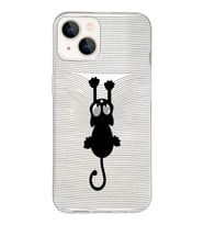 Apple iPhone 13 Mini Uyumlu Kapak Çizgi Kedi Tasarımlı Şeffaf Silikon Kılıf