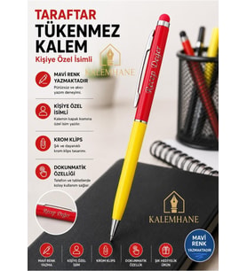 Kalemhane Kişiye Özel Taraftar Tükenmez Kalem Kutulu ve Dokunmatik Özellik- Sarı Kırmızı