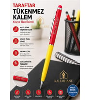 Kalemhane Kişiye Özel Taraftar Tükenmez Kalem Kutulu ve Dokunmatik Özellik- Sarı Kırmızı