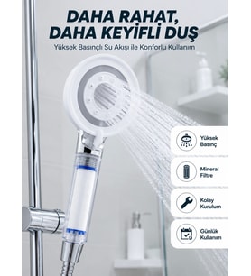 Yüksek Basınçlı Filtreli Duş Başlığı Mineral Filtreli Su Tasarruflu El Duşu