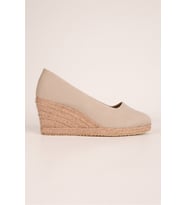 Bej Keten Espadril Dolgu Topuk