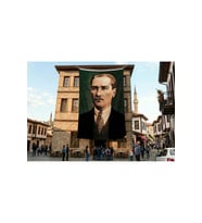 Sivil Başkumandan Gazi Mustafa Kemal Atatürk Poster Bayrak Premium Raşel Kumaş ATA6
