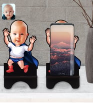 BK Gift Kişiye Özel Bebek Karikatürlü Ahşap Biblo Telefon Standı-3