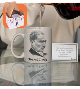 Kişiye Özel Atatürk Tasarımlı Beyaz Porselen Kupa