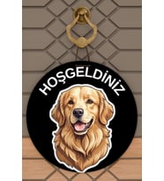 Modern Kapı Süsü Siyah Zemin Golden Köpek Dış Mekan Kapı Süsü