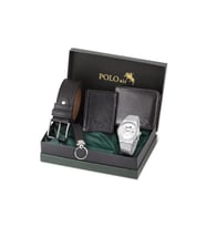 Polo Air Erkek Kol Saati Cüzdan Kemer Kartlık Anahtarlık Hediyelik Kutusunda Siyah Gümüş Set PL-7041E3 (Gümüş-Siyah)