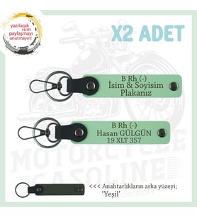 Efsane Motorculara Özel, İsim Plaka ve  B Rh (-) Kan Grubu Anlamlı Hediye x2 Anahtarlık, Yeşil-Ysl (Çok Renkli)