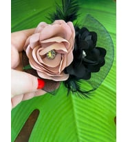 9X11 CM TÜLLÜ ÇİÇÖEKLİ TAŞLI BROŞ YAKA İĞNESİ TÜRBAN İĞNESİ AKSESUAR (Pembe)