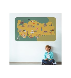 Eğitici ve Öğretici Dekoratif Cocuk Odası Türkiye Haritası Duvar Sticker-3873-85x130