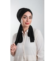 Siyah Pratik Hazır Geçmeli Tesettür Bone Kesik Elyaf Sade 2111_01