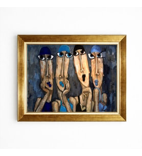 Tablore Modern Soyut Kadın Figürleri Gold Çerçeveli Kanvas Tablo Kübik Sanat Serisi