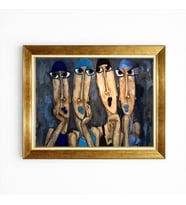 Tablore Modern Soyut Kadın Figürleri Gold Çerçeveli Kanvas Tablo Kübik Sanat Serisi