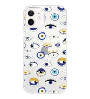 PrintiFy Apple  iPhone 12 Mini ile Uyumlu 1mm Slim Fit Nazar Boncuğu 2 Baskılı Şeffaf  Kılıf