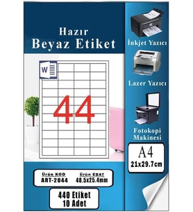 4 mm 10 Sayfa 1 Paket 44 lü Kendinden Yapışkanlı Fotokopi Lazer İnkjet Kağıdı Yazıcılar İçin Uyumlu