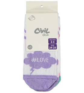 Civil Girls Motto 3'lü 2-12 Yaş Kız Patik Çorap - Standart 8-9 Yaş