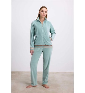 Arias Closet Kadife Dokulu Uzun Kollu Sweatshirt ve Pantolon Takımı
