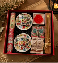 El Yapımı Çini Fincan & Tütsü Seti & Kahve & Mendil & Lotus Mum (Beyaz)