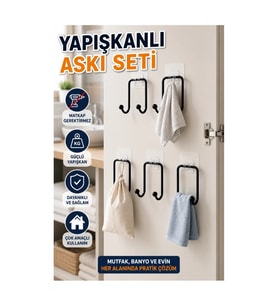 5’li Yapışkanlı Çok Amaçlı Askı Seti – Ev ve Gardırop Düzenleyici