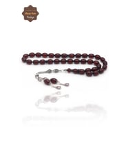 Bordo Arpa Kesim Fırınlanmış Gümüş Püsküllü Sıkma Kehribar Tesbih 201023887
