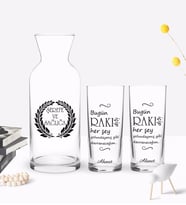 BK Gift Kişiye Özel Renkli Baskılı Her Şey Yolundaymış Gibi Tasarımlı İkili Rakı Bardağı ve Karaf Hediye Seti-1 (Model 1)