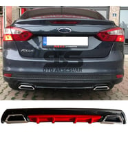 Ford Focus 3 Difüzör Arka Tampon Eki 2 Egzoz Çıkışlı Kırmızı Lüx Tip